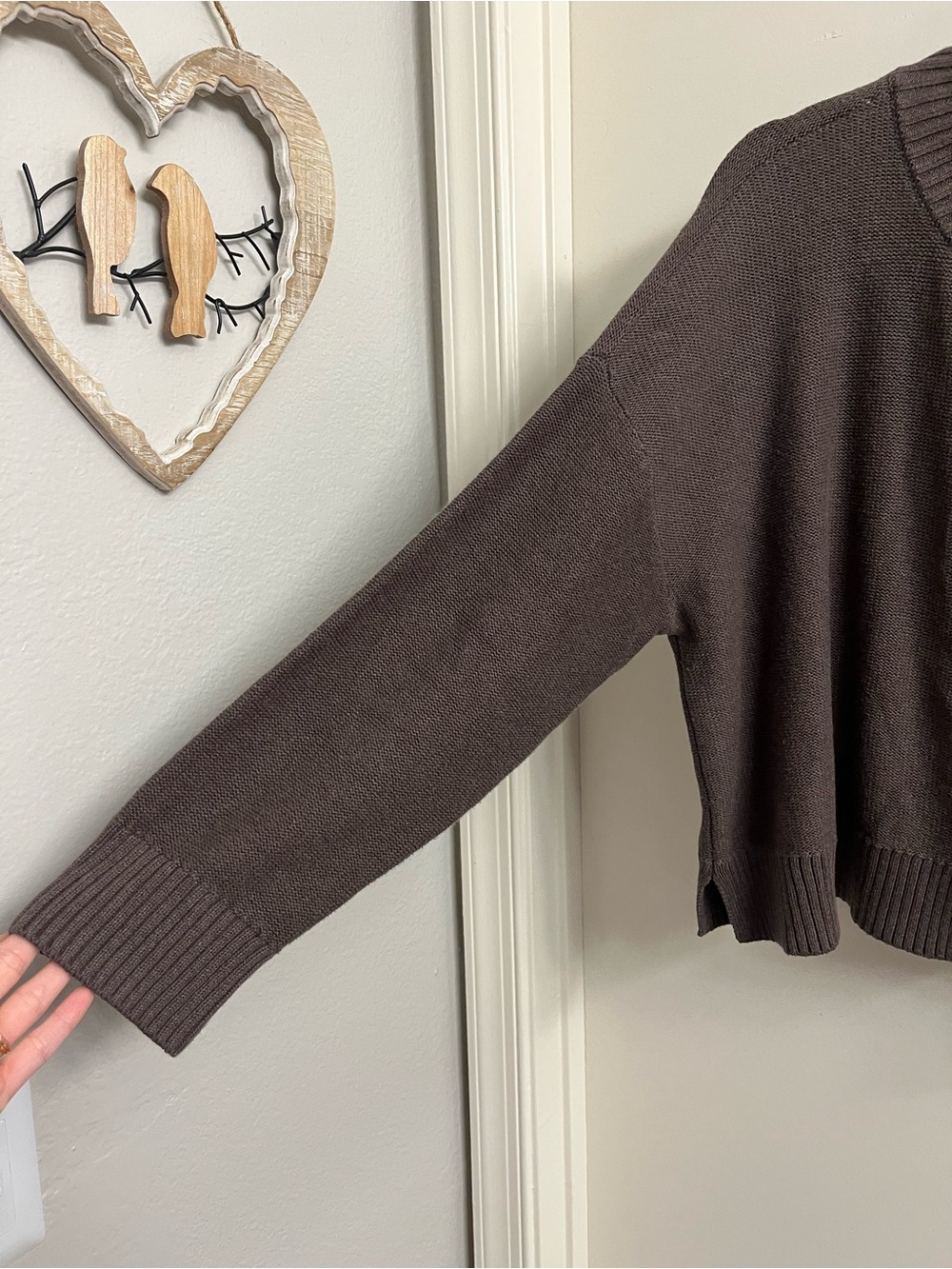 Quince 100% Organic Cotton Cropped Cardigan Heather Brown Size XL - Picture 4 of 12
